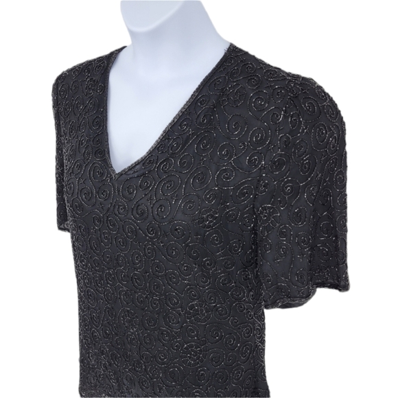 Stenay Tops - Beautiful 1980s vintage beaded 100% Silk blouse XL